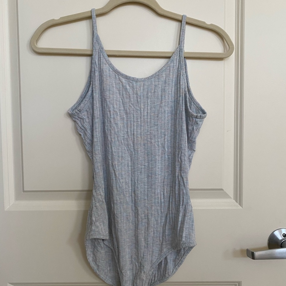 Urban Outfitters Blue and Grey Ribbed Bodysuit